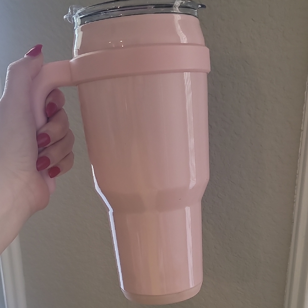 Cotton Candy Pink Travel Tumbler with Handle
